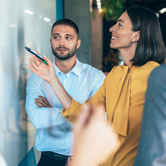 group of professionals discussing strategy
